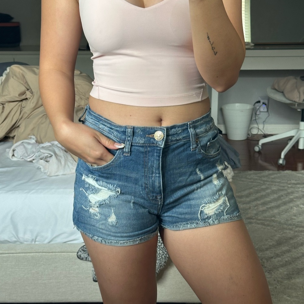 Express Blue Distressed Jean Shorts